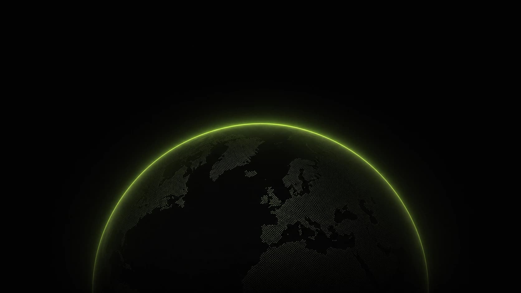 A luminous green horizon tracing the Earth across a dark global landscape